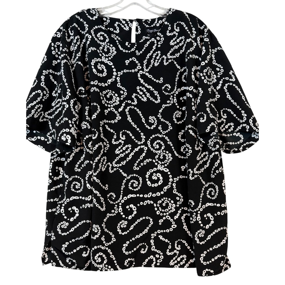 Maggie Barnes Womens 2X Blouse Black White Abstract Swirl Short Sleeve Top 22/24